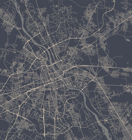 Сучасні фотошпалери карта Варшави на темно-синьому тлі