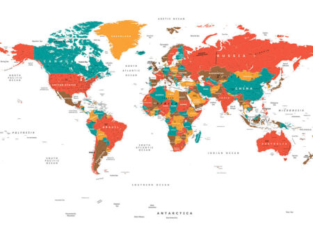 Сучасні фотошпалери карта світу в яскравих кольорах на білому тлі