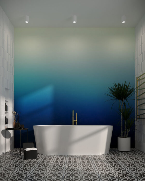 Шпалери градієнт текстура бірюзово-синіх кольорів у ванній кімнаті
