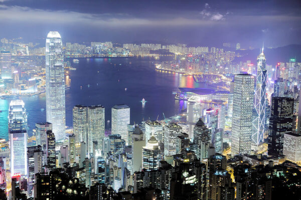 Фотообои небоскребы ночного Гонконга с высоты птичьего полета