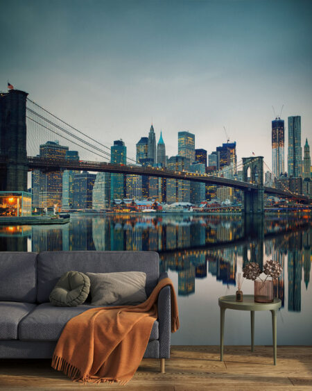 Фотошпалери Нью-Йорк вид на бруклінський міст та хмарочоси у вітальні