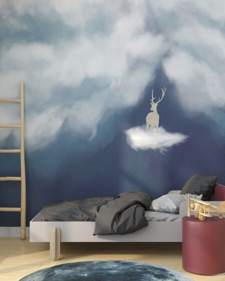 Фотошпалери олень олень на хмарі під похмурим небом у графічному стилі у дитячій кімнаті