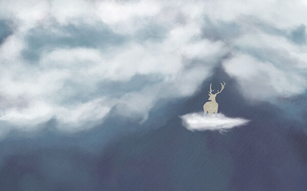 Фотошпалери олень олень на хмарі під похмурим небом у графічному стилі