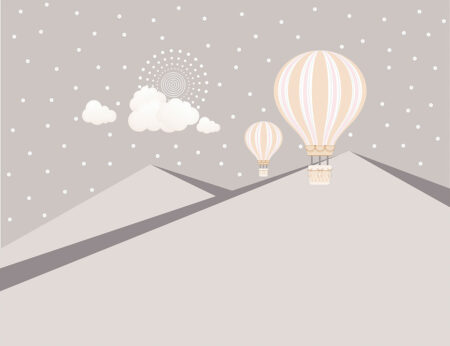 Фотообои воздушные шары над треугольными горами на фоне в горошек