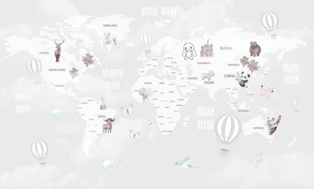 Дитячі фотошпалери дизайнерська карта світу з малюнками та іншими декоративними ілюстраціями