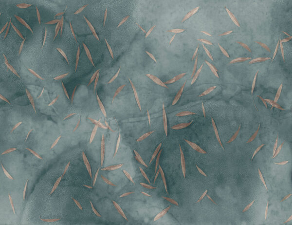 Фотошпалери текстура з листям коричневого кольору на аквамариновому тлі