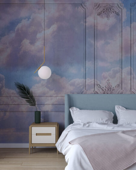 Обои 3д настенные панели с текстурой облаков в спальне