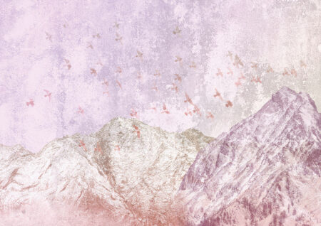 Фотошпалери з ніжними рожевими зимовими горами та птахами