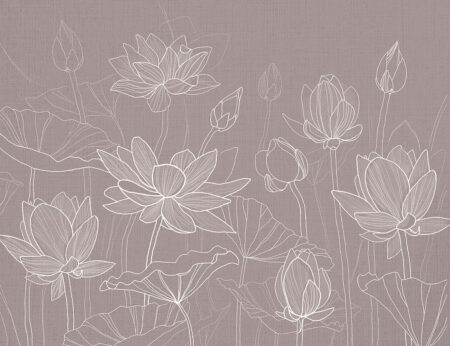 Фотообои контурные цветы лотосов на бежевом фоне