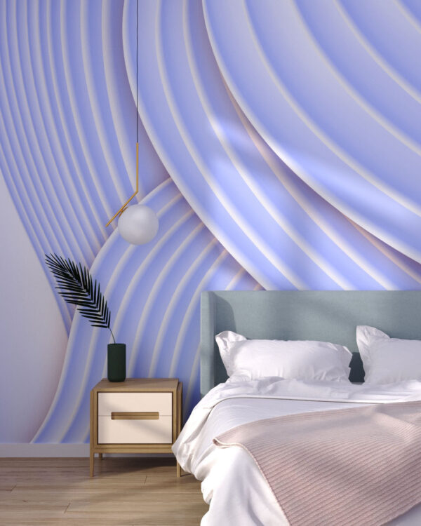 Фотошпалери 3д текстура хвилястих об'ємних ліній ніжно-лавандового кольору у спальні