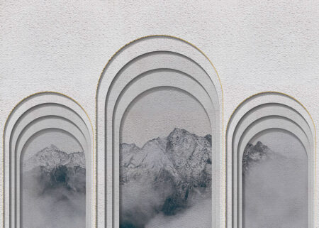 Фотообои арки с текстурой декоративной штукатурки на фоне гор