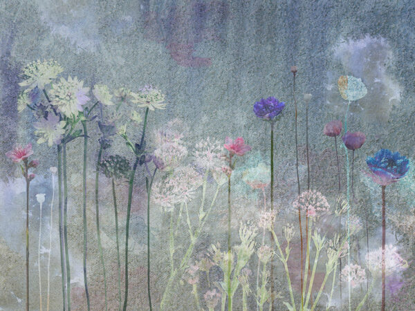 Обои полевые цветы на акварельном фоне с текстурой