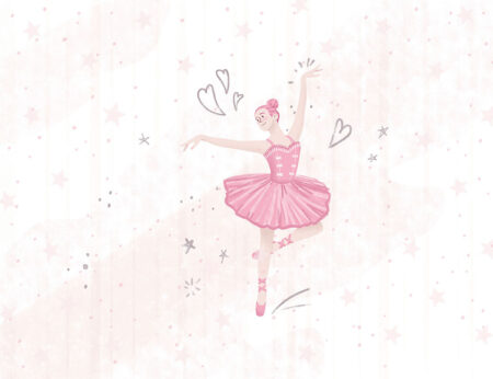 Фотообои балерина в розовом на декоративном фоне со звездочками