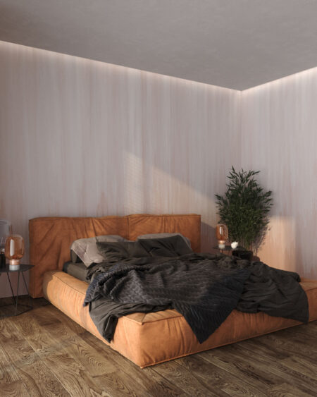 Фотообои текстура градиент с мазками краски в бежевых оттенках в спальне