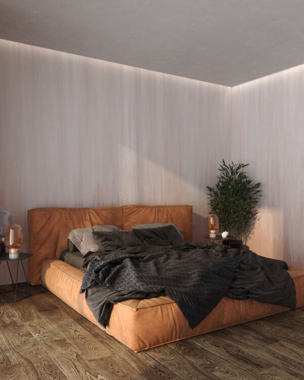 Фотообои текстура градиент с мазками краски в бежевых оттенках в спальне