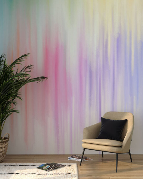 Фотообои градиент текстура разноцветных мазков краски в гостиной