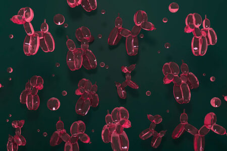 Фотошпалери з червоними повітряними кулями у формі песиків 3D