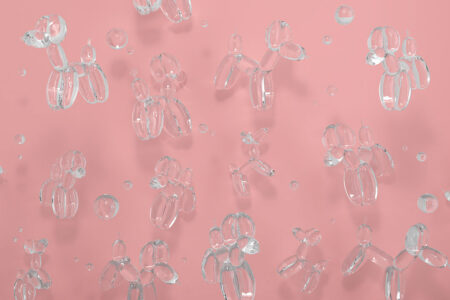 Фотошпалери з прозорими повітряними кулями у формі песиків 3D на рожевому фоні