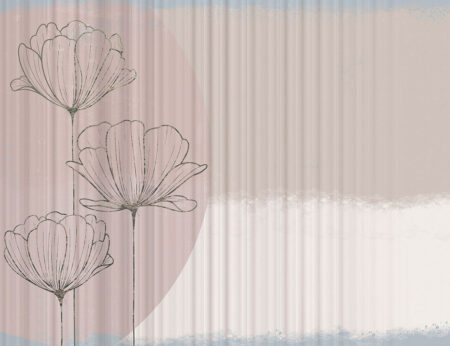Шпалери графічні квіти маки з півколом на бежевому тлі з хвилястою 3д геометрією