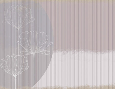 Обои цветы маков в графическом стиле с полукругом на фоне в пастельных тонах с 3д текстурой объемных полос