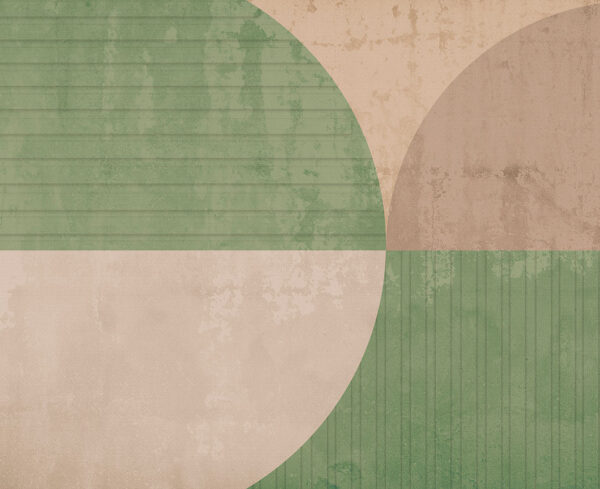 Обои геометрические формы с округленными гранями в бежевых и зеленых тонах