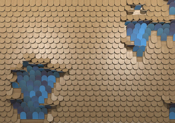 3Д обои текстура деревянной чешуи с синими вставками