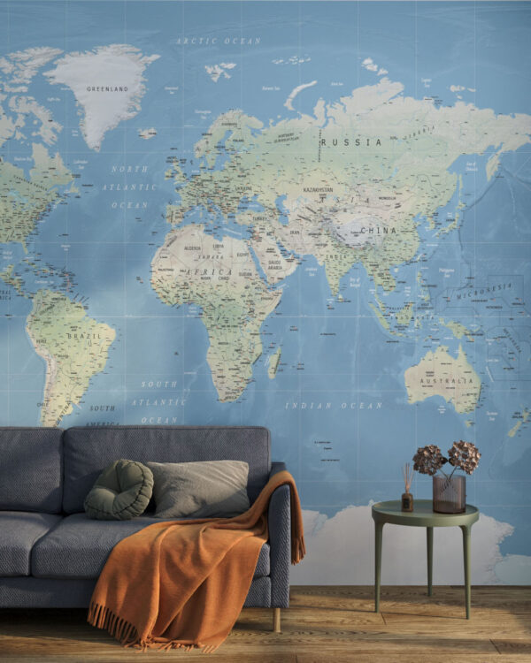 Сучасні фотошпалери класична карта світу англійською у вітальню