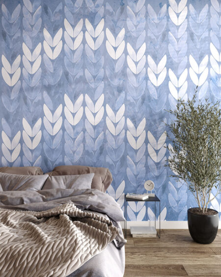 Фотообои текстура вязаной ткани в голубых тонах в спальне