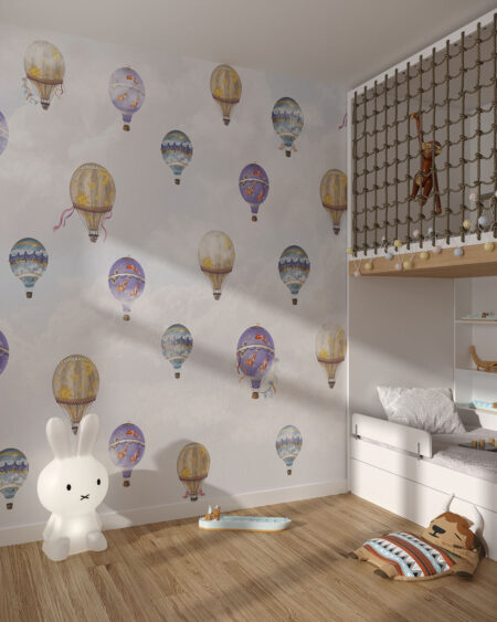 Фотообои воздушные шары с красочными рисунками паттерн на светлом фоне в детской