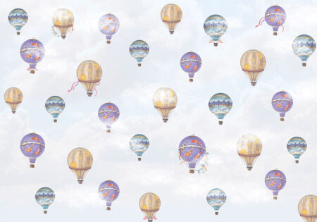 Фотообои воздушные шары с красочными рисунками паттерн на светлом фоне