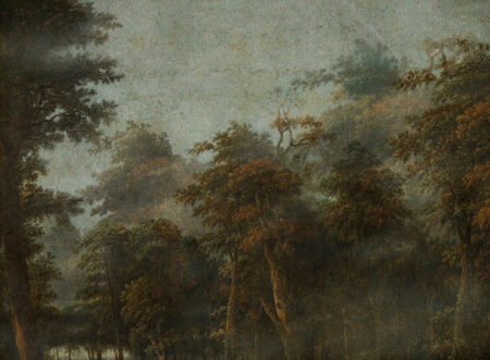 Винтажные обои лес гравюра с изображением тёмных деревьев