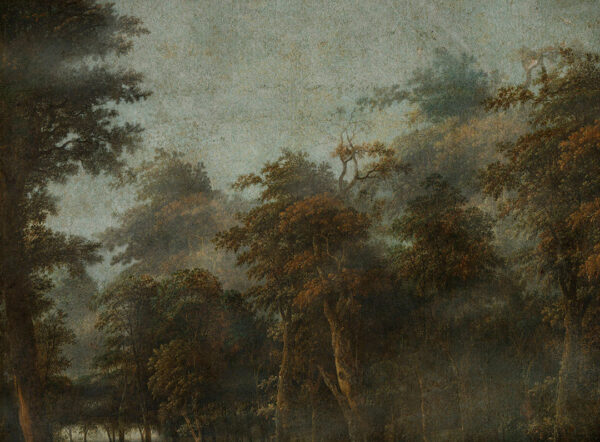 Винтажные обои лес гравюра с изображением тёмных деревьев