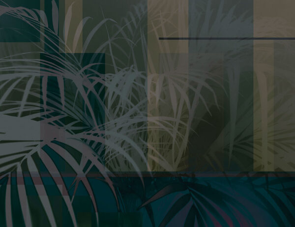 Дизайнерські шпалери тіні тропічного листя на геометричному тлі