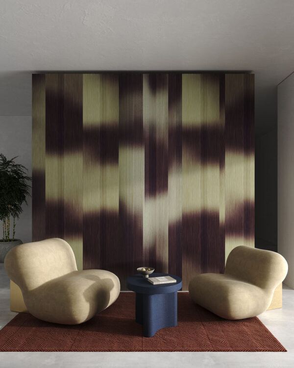 3Д шпалери структурні смуги з текстурою бежево-коричневого градієнта у вітальні