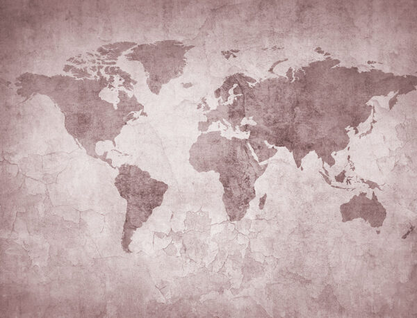 Сучасні фотошпалери карта світу у стилі бежевої акварелі на текстурі потрісканої стіни
