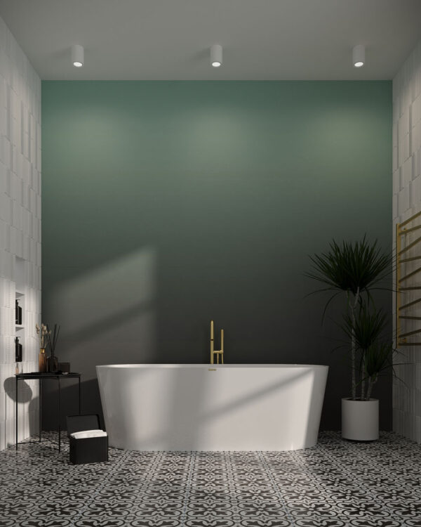 Фотообои градиент зеленого и серого цвета в ванной комнате