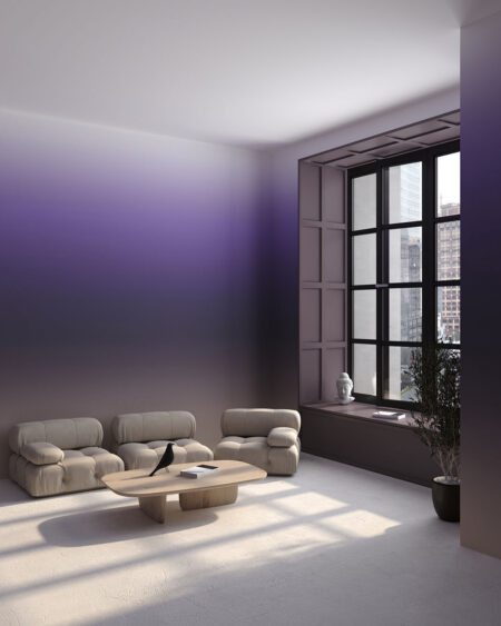 Фотообои текстура градиент в фиолетовых тонах в гостиной