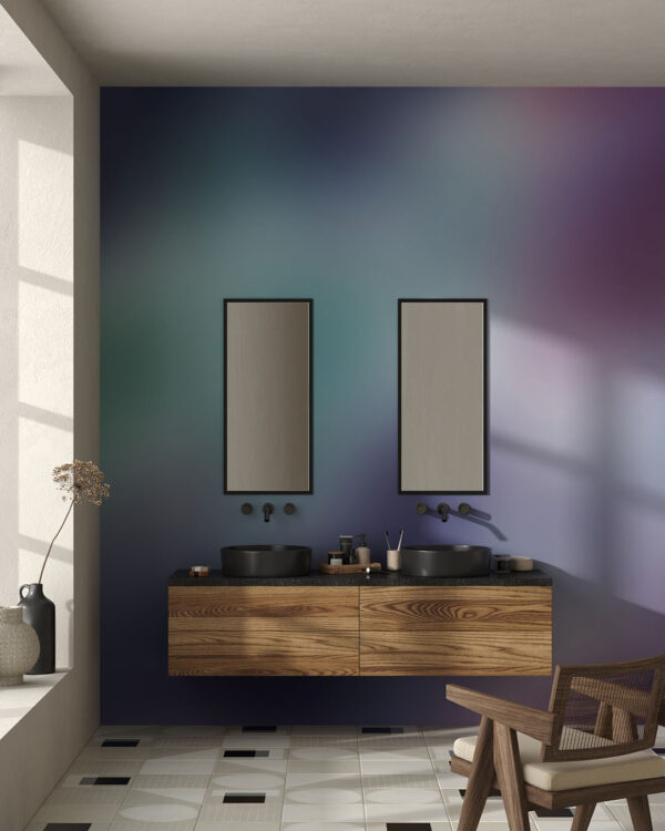 Фотошпалери текстура градієнт у фіолетово-блакитних кольорах у ванній кімнаті