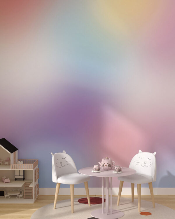 Шпалери градієнт в рожевих, блакитних та інших кольорах кольорах в дитячій кімнаті
