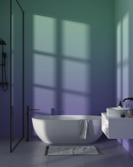 Фотошпалери текстура градієнт фіолетово-зелених кольорів у ванній кімнаті