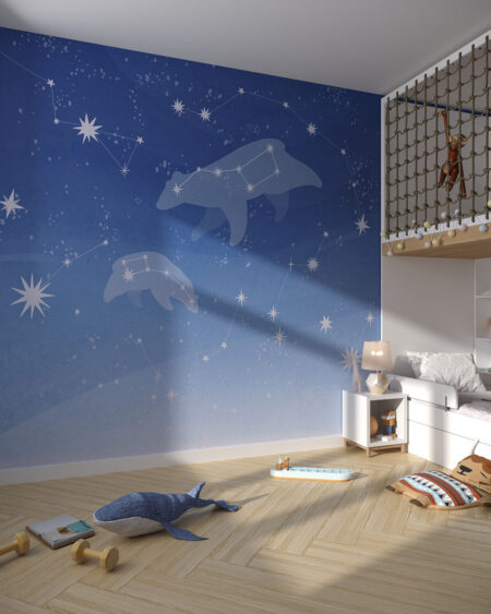 Дизайнерські фотошпалери сузір'я великої та малої ведмедиці у дитячій кімнаті
