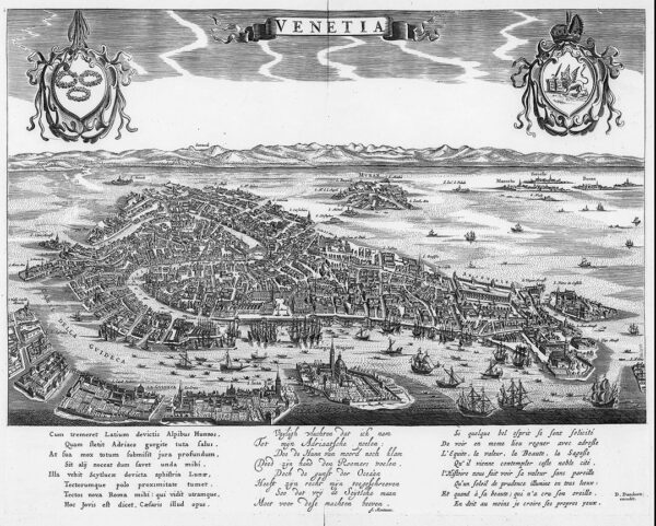 Вінтажні Фотошпалери чорно-сіра карта міста Венеція