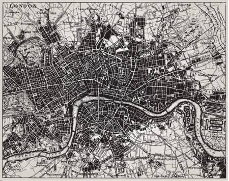 Вінтажні Фотошпалери чорно-сіра карта міста Лондон