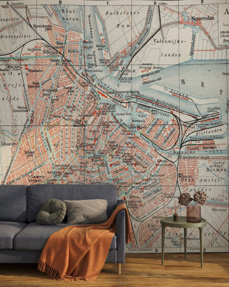 Вінтажні Фотошпалери Амстердам карта міста для вітальні