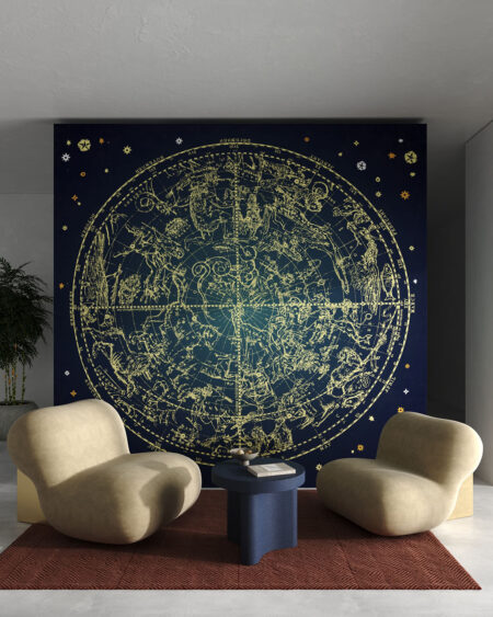 Дизайнерські фотошпалери карта зоряного неба із знаками зодіаків у вітальні
