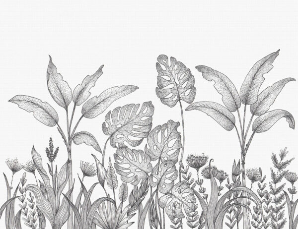Тропічні рослини шпалери в стилі графічного дизайну на білому тлі