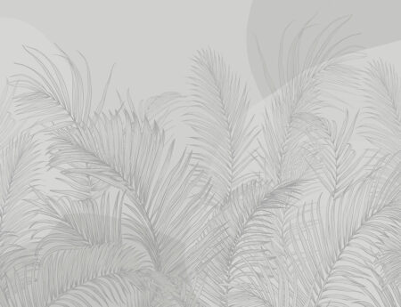 Фотошпалери з графічним пальмовим листям та геометричними фігурами на сірому тлі