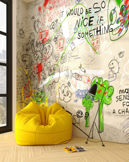 Фотошпалери для дитячої кімнати з яскравим хаотичним графіті