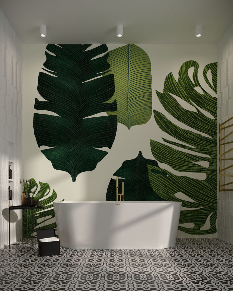 Фотошпалери для ванної з великим пальмовим листям