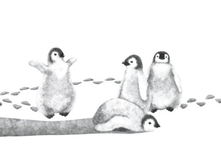 Фотошпалери з акварельними чорно-білими пінгвінами на світлому тлі